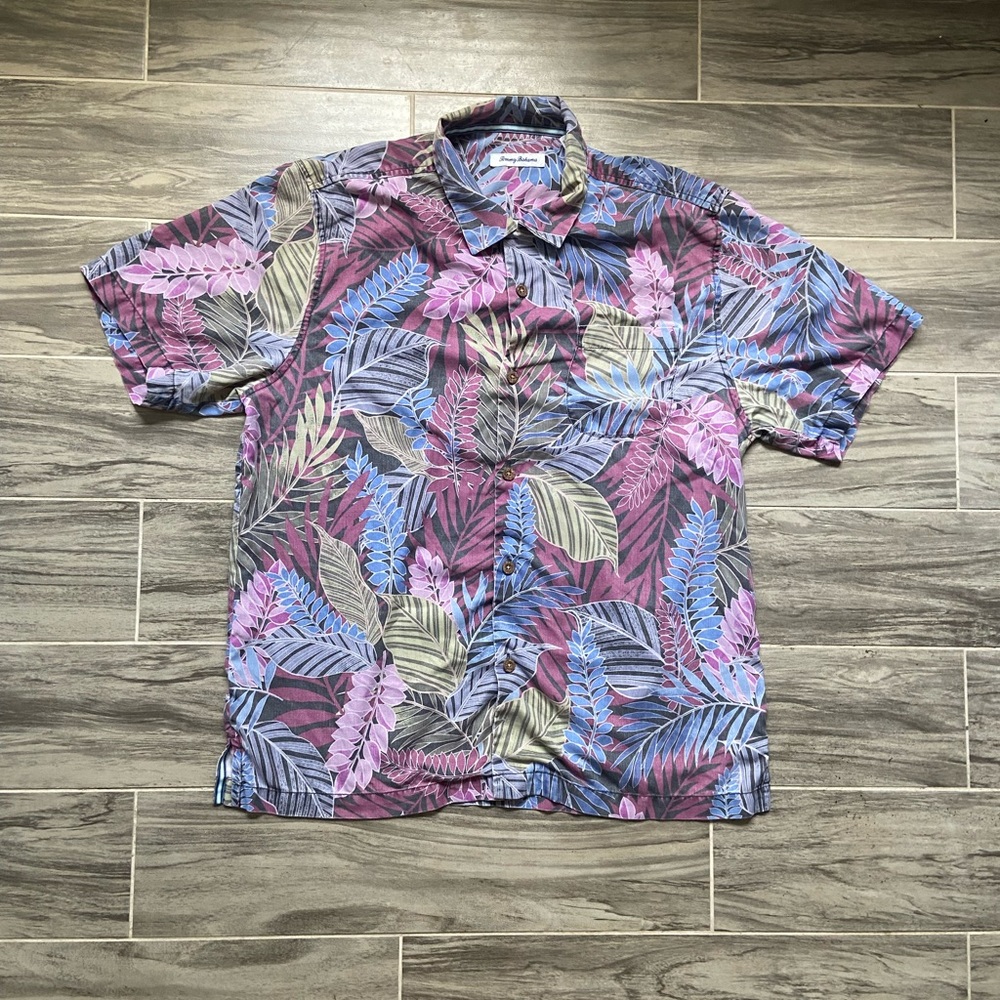 Tommy Bahama Hawaiian Multicolor Leaf Print Men's Shirt